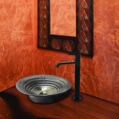 Designer Countertop Vessel Wash Basin with Black Faucet in Ahmedabad | Aqua